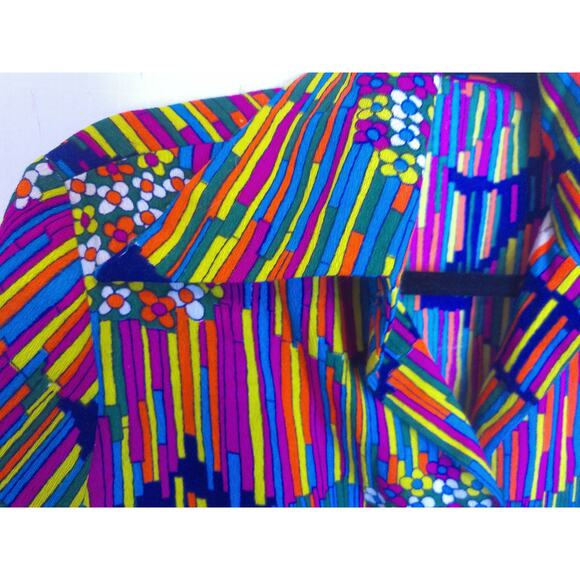 Vintage Colorful Neon Abstract Graphic Dagger Collar Psychedelic Top Blouse READ - Picture 4 of 7